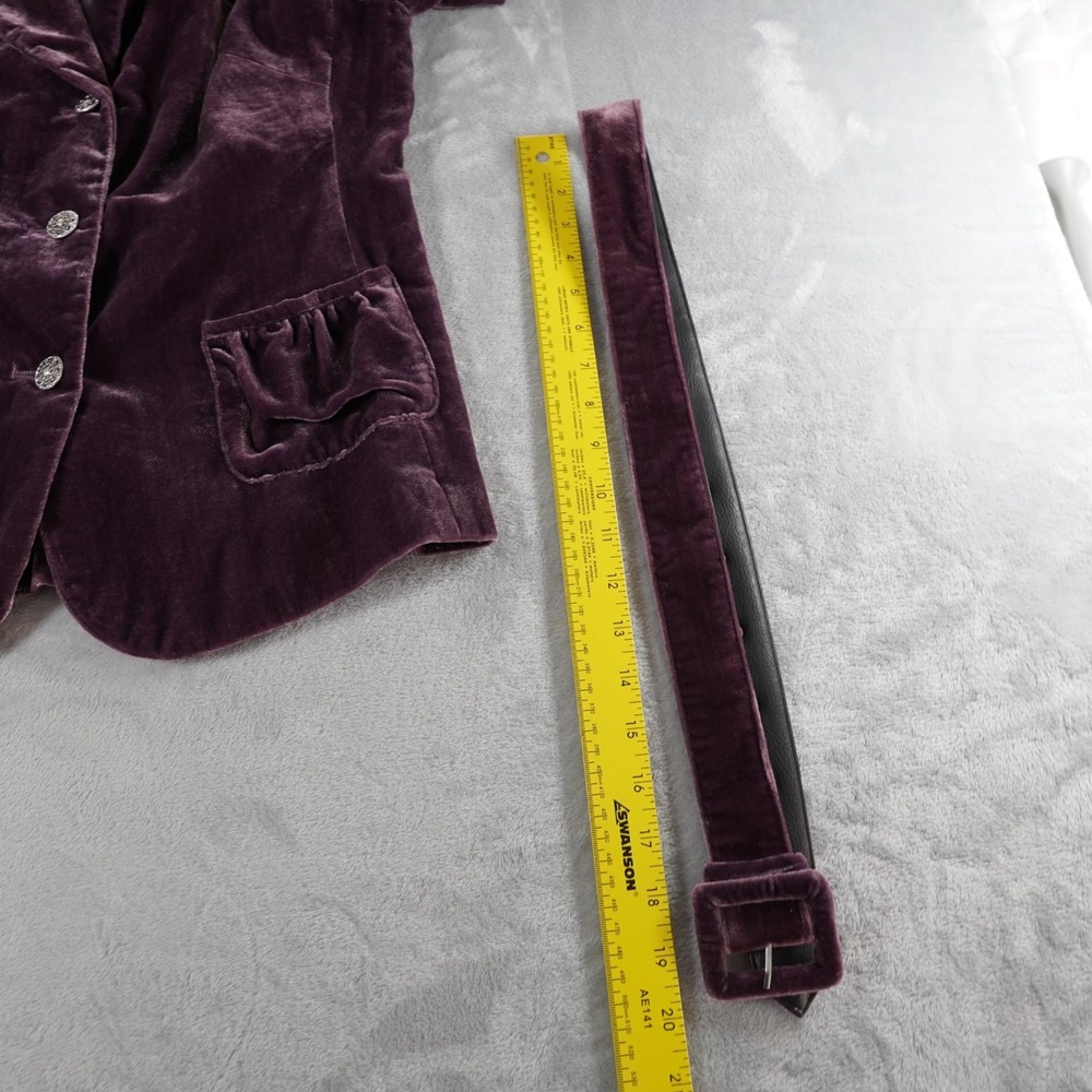 Cami Velvet Blazer Jacket Womens 6 Purple Y2K Whimsigoth Belted Pockets Party - Picture 7 of 13
